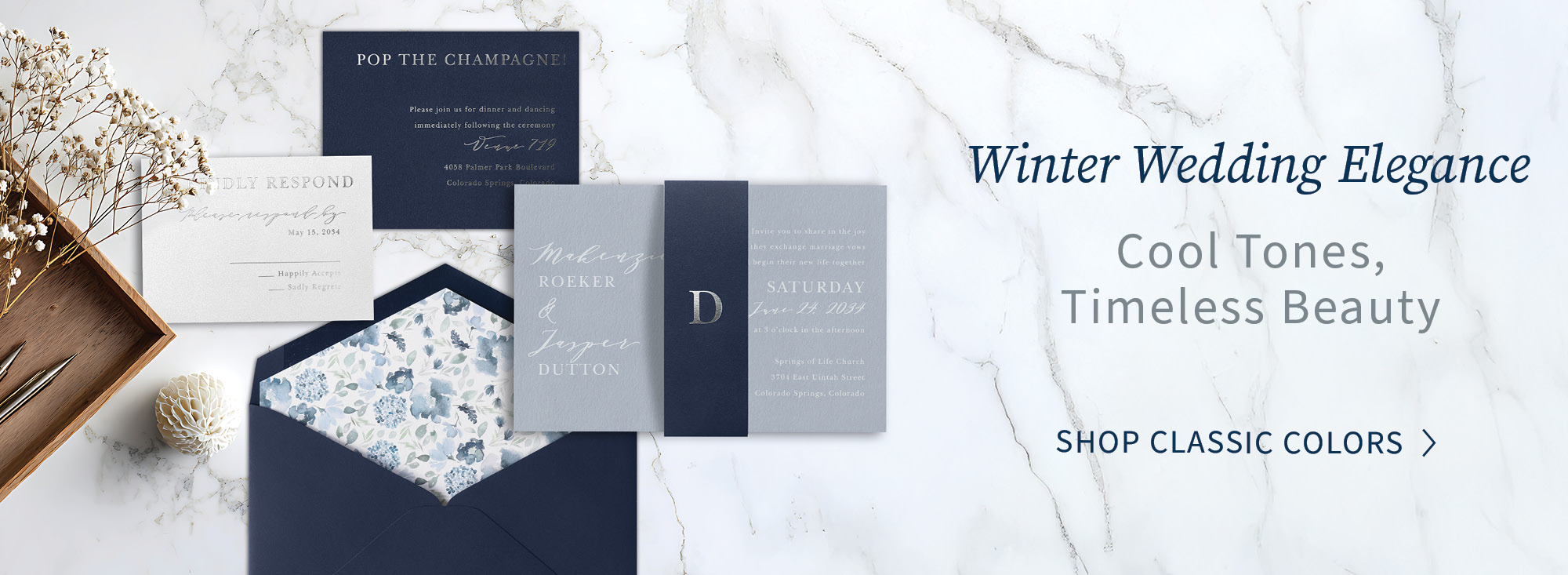 Winter Wedding Elegance. Cool Tones, Timeless Beauty.